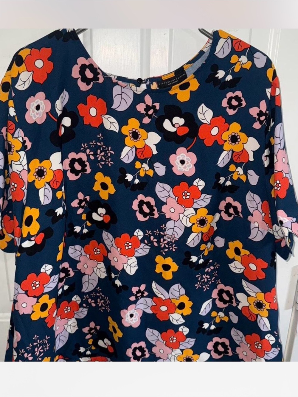 Victoria Beckham x Target Women's Floral Navy Short-Sleeve Blouse
